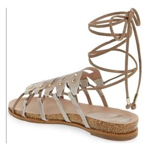 Klub Nico Women 9 Taupe Metallic Studded Lace Up Gladiator Sandals Made Brazil